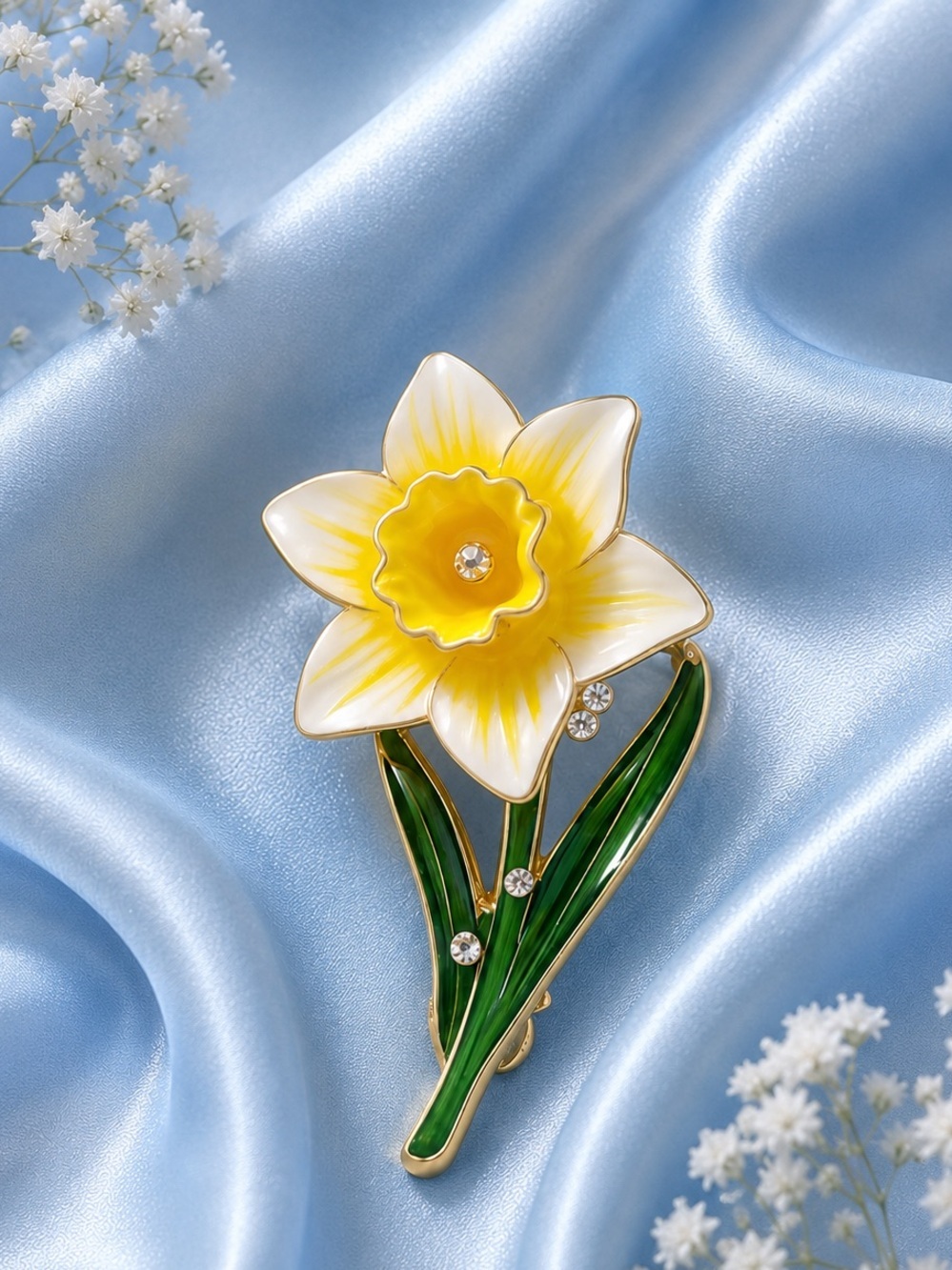 Yellow Daffodil Flower Gold Brooch